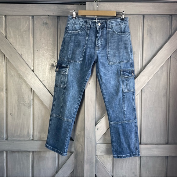 KanCan Cargo Denim Jeans Straight streetwear Size 7/27 - Picture 2 of 5